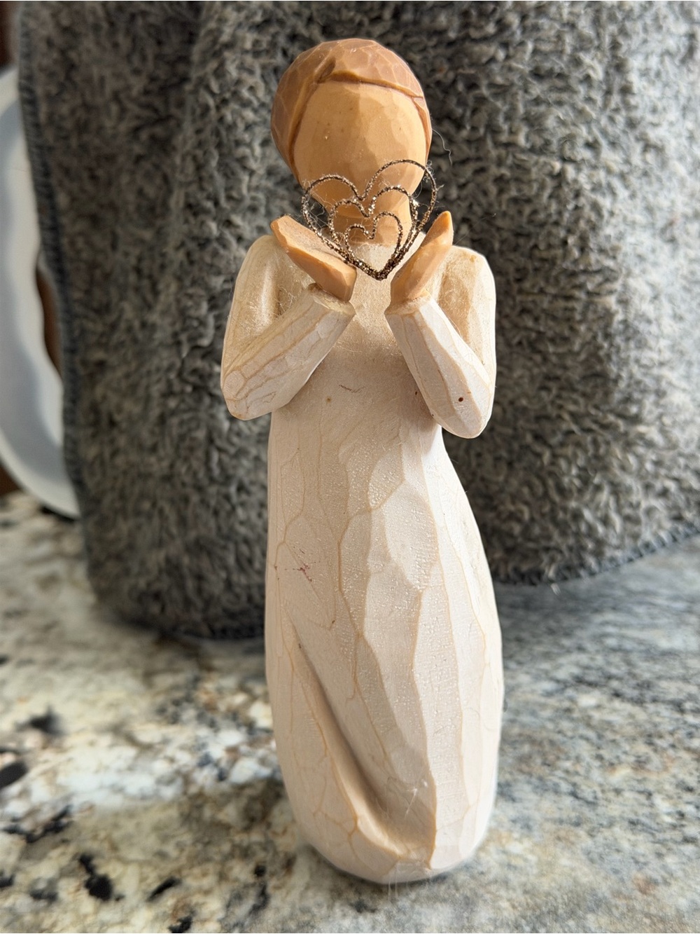 Willow Tree Cream and Tan Angel Holding Silver Heart